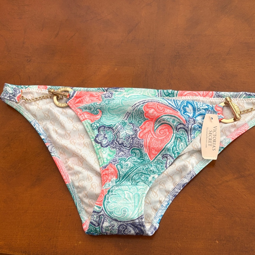 Victoria's Secret Paisley Bikini Bottom in Coral, Aqua & Navy